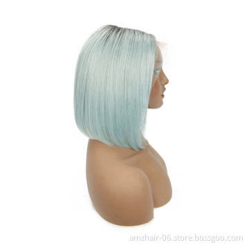 Wholesale Raw Indian Virgin Human Hair Short Blonde 1B 613 Pink Grey Blue Red Color Bob Wigs Cosplay Straight Lace Front Wigs